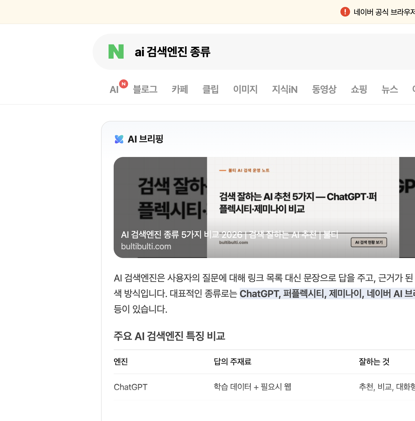 통합검색 맨 위에 뜬 AI 브리핑